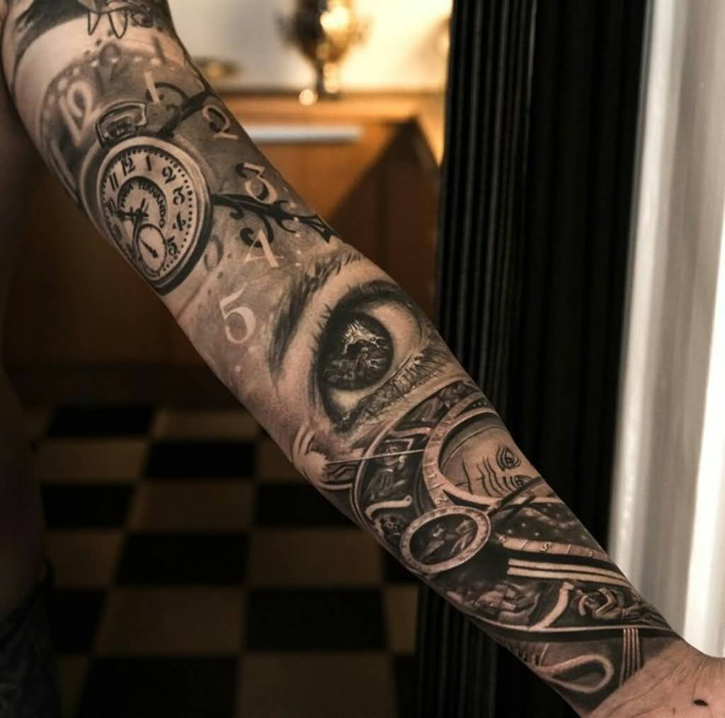 28 Awesome Clock Sleeve Tattoo with measurements 1024 X 1015