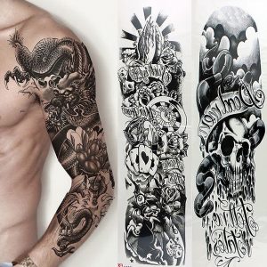 5 Sheets Full Arm Sleeve Temporary Disposable Tattoos Fake Skull Art with dimensions 1000 X 1000