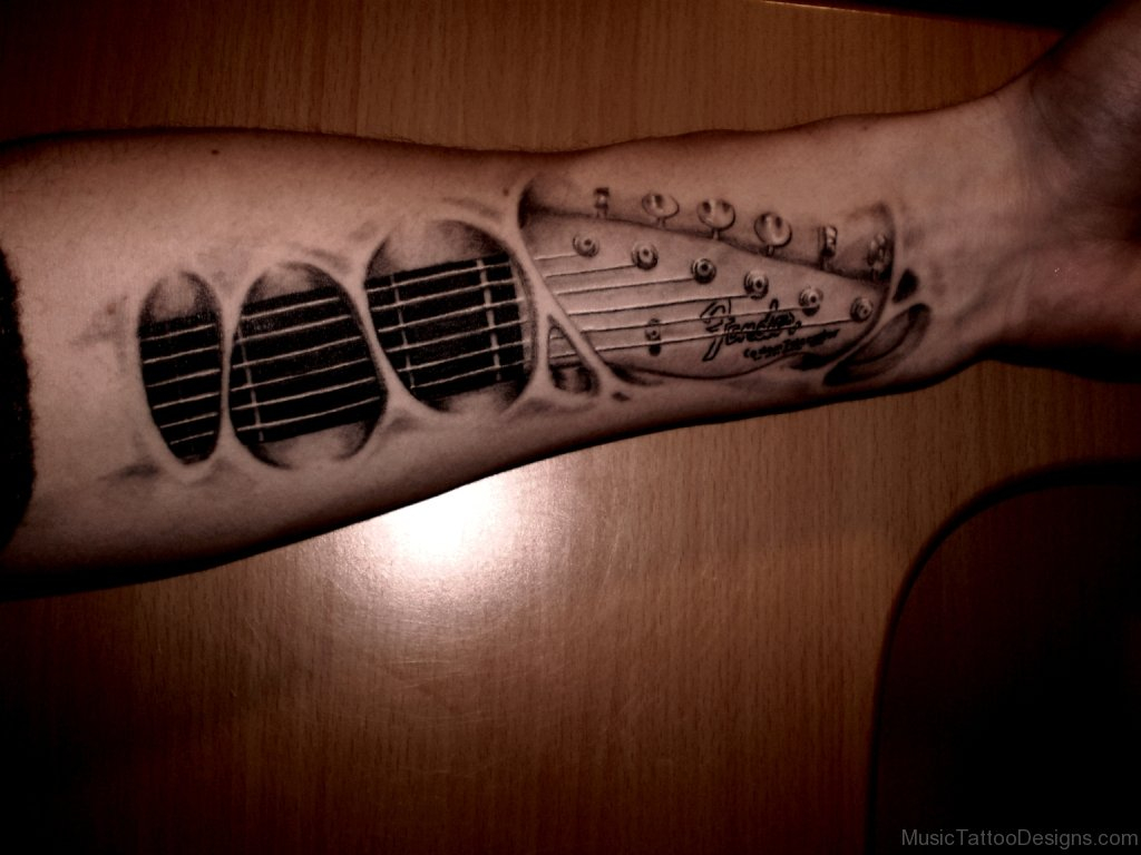 55 Elegant Guitar Tattoos for proportions 1024 X 768