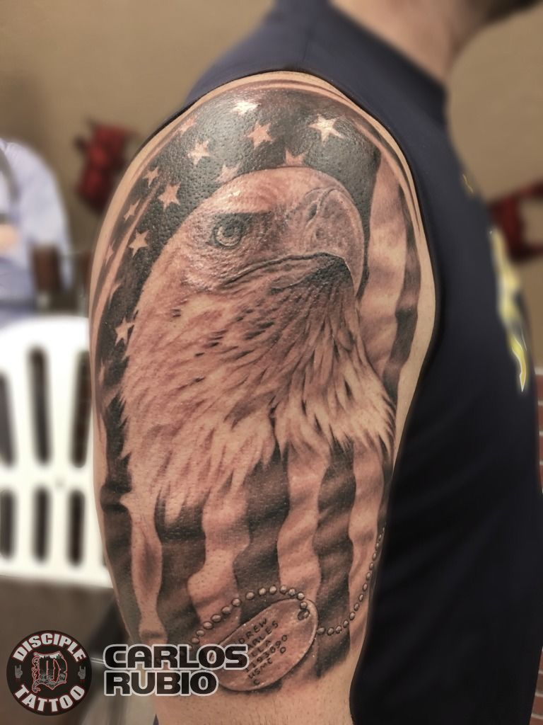 95 Bald Eagle With American Flag Tattoos Designs With Meanings pertaining to sizing 768 X 1024