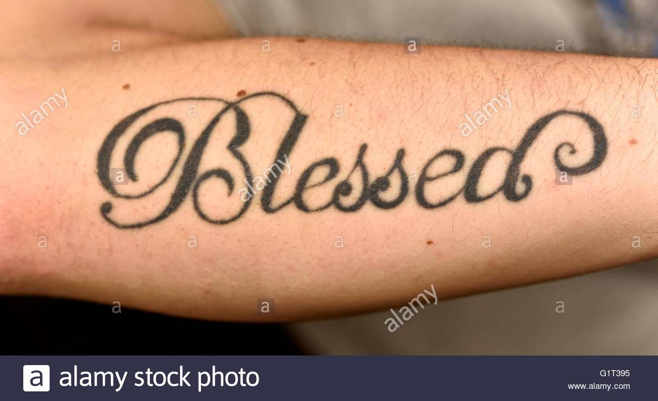 A Blessed Tattoo On A Mans Arm Stock Photo 104406321 Alamy in measurements 1300 X 793
