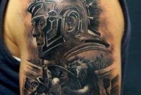 Accurate Painted Colored Shoulder Tattoo Of Gladiator Fight With with regard to size 800 X 1203