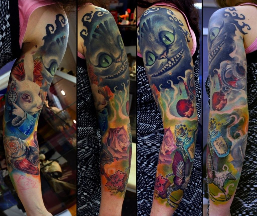 Alice In Wonderland Arm Tattoos Watercolor Tattoo Mecca Tattoos inside dimensions 1024 X 860