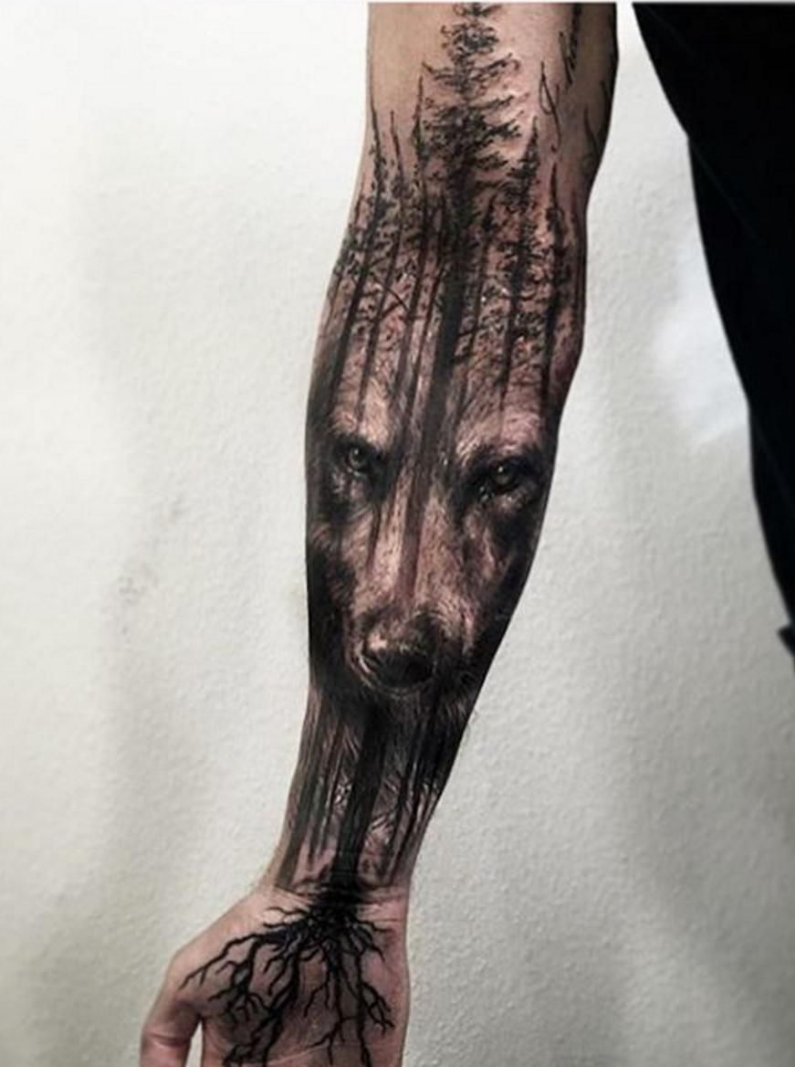 Amazing Wolf Tree Tattoo Jak Connolly At Equilattera In Miami inside proportions 871 X 1168