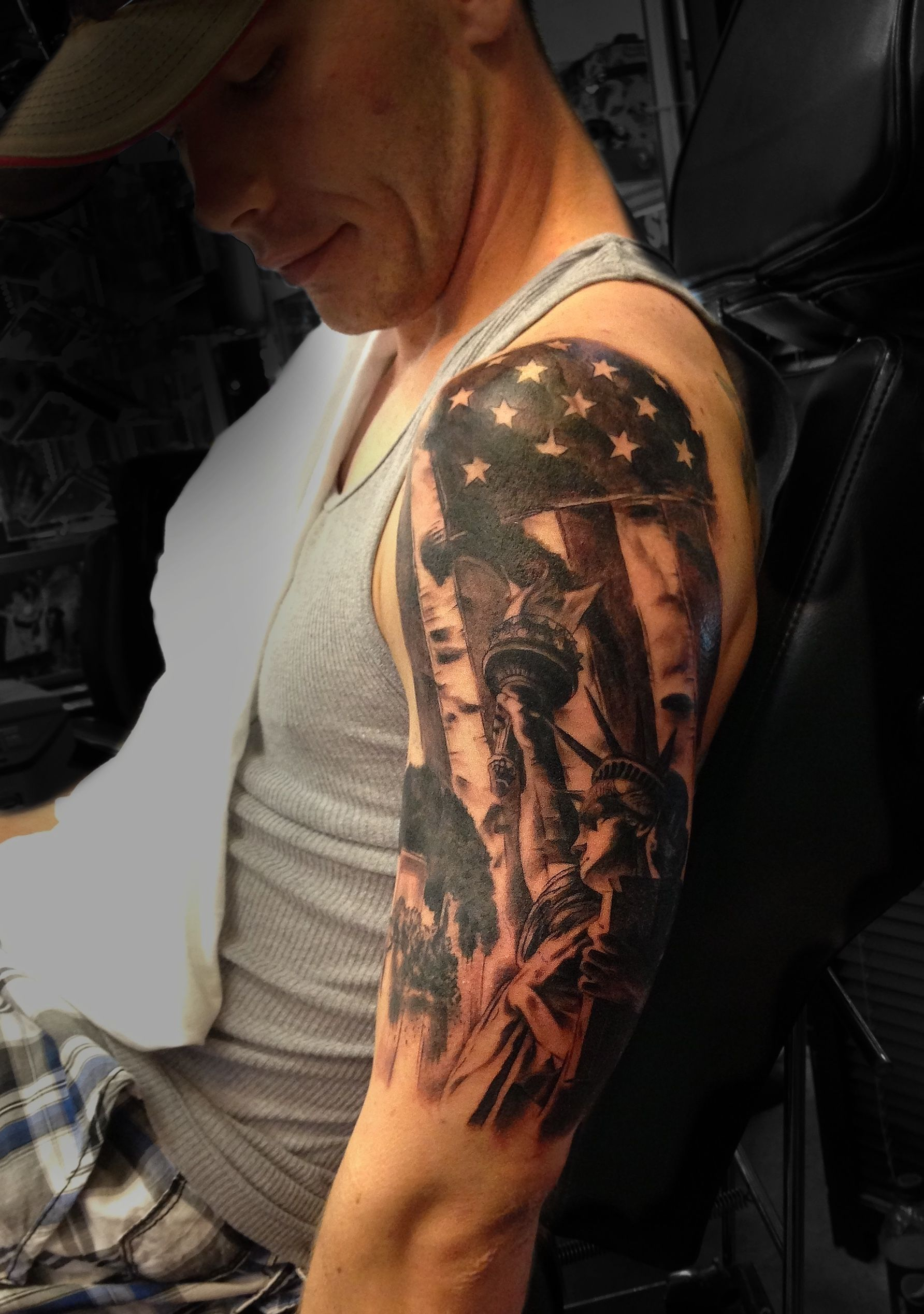 American Flag Liberty Half Sleeve Tattoo Done Angela Grace At throughout sizing 1784 X 2536