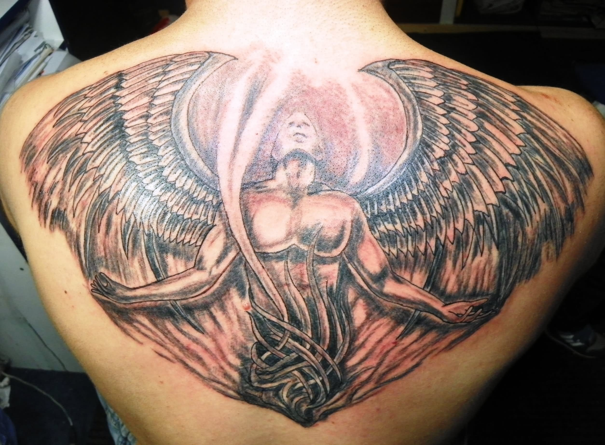 Angel Man Open Arm Tattoo On Back intended for measurements 2508 X 1845