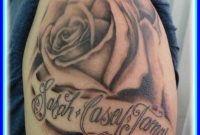 Astonishing Rose Upper Arm Name Tattoo With Wip Billus Scroll within proportions 1046 X 1314