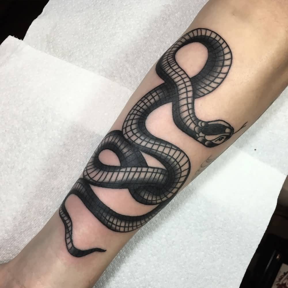 Attractive Black Python Snake Tattoo On Men Arm within dimensions 1000 X 1000
