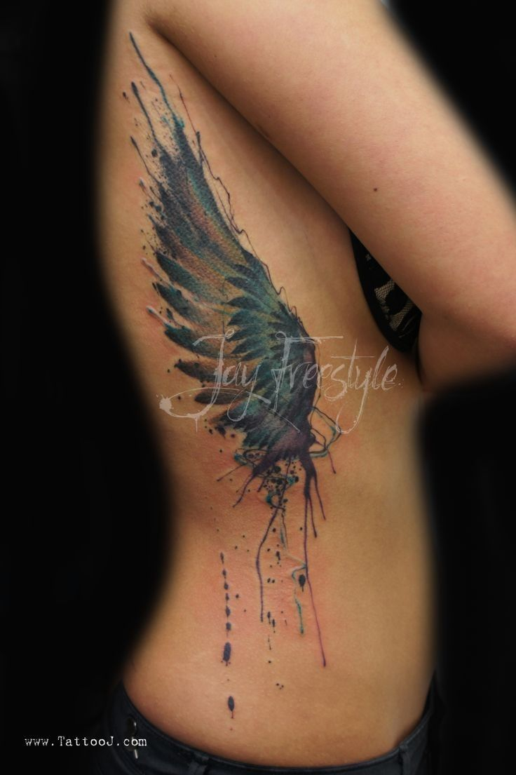 Awesome Watercolor One Wing Tattoo Jay Freestyle Want It with sizing 736 X 1105