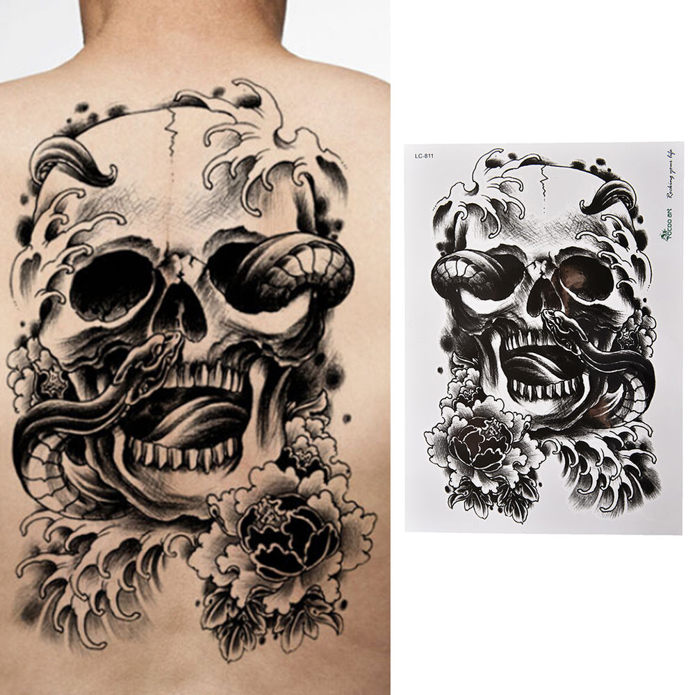 Best Scary Skull Temporary Tattoo Large Arm Body Art Tattoos Sticker within size 1000 X 1000