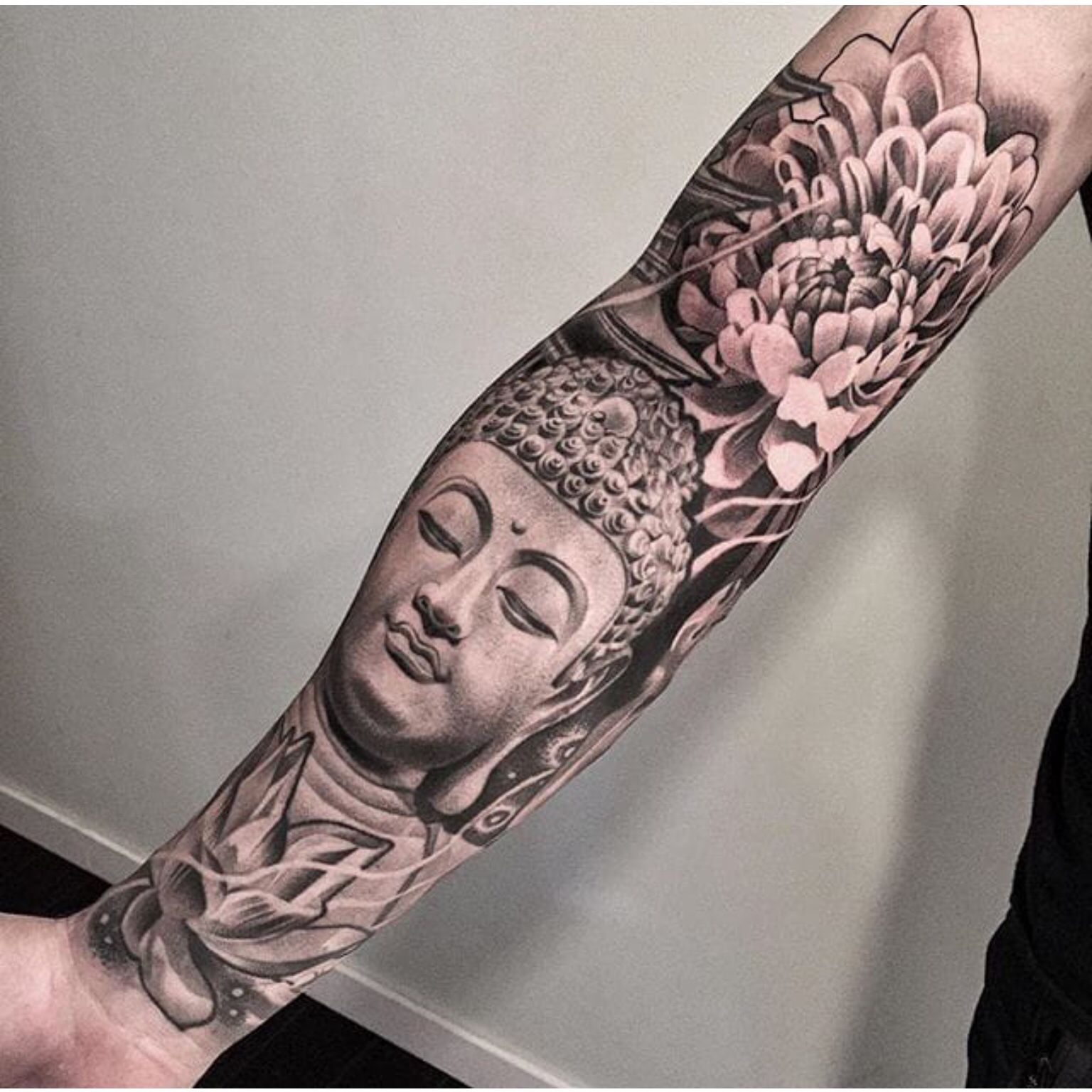 Black And Grey Buddha Tattoo Sleeve Lotus Photography in size 1536 X 1536