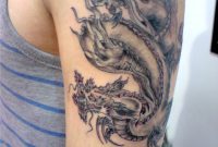 Black And Grey Chinese Dragon Tattoo On Left Half Sleeve in proportions 1940 X 2594