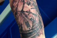 Black And Grey Clock Tattoo On Left Bicep with regard to dimensions 1279 X 1277