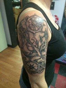 Black And Grey Compass Tattoo Nautical Tattoo Half Sleeve inside size 852 X 1136
