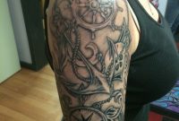 Black And Grey Compass Tattoo Nautical Tattoo Half Sleeve with regard to proportions 852 X 1136