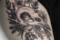 Black And Grey Crow Skull With Wildflowers Blackwork Tattoo Raven in dimensions 1200 X 1192