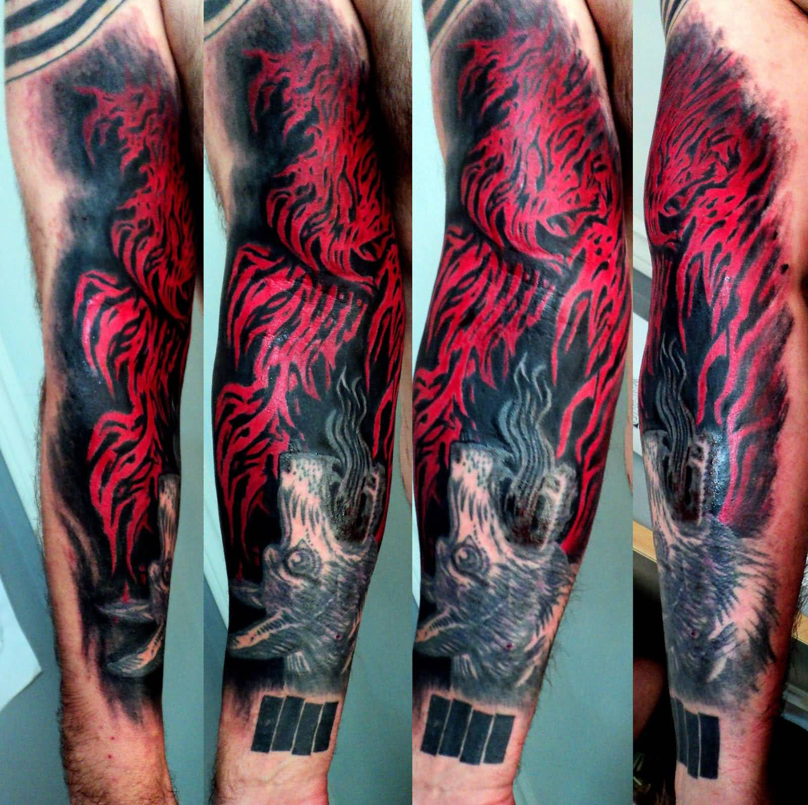 Black And Grey Fire Flame Tattoo On Forearm Marc Riedel in size 1600 X 1593