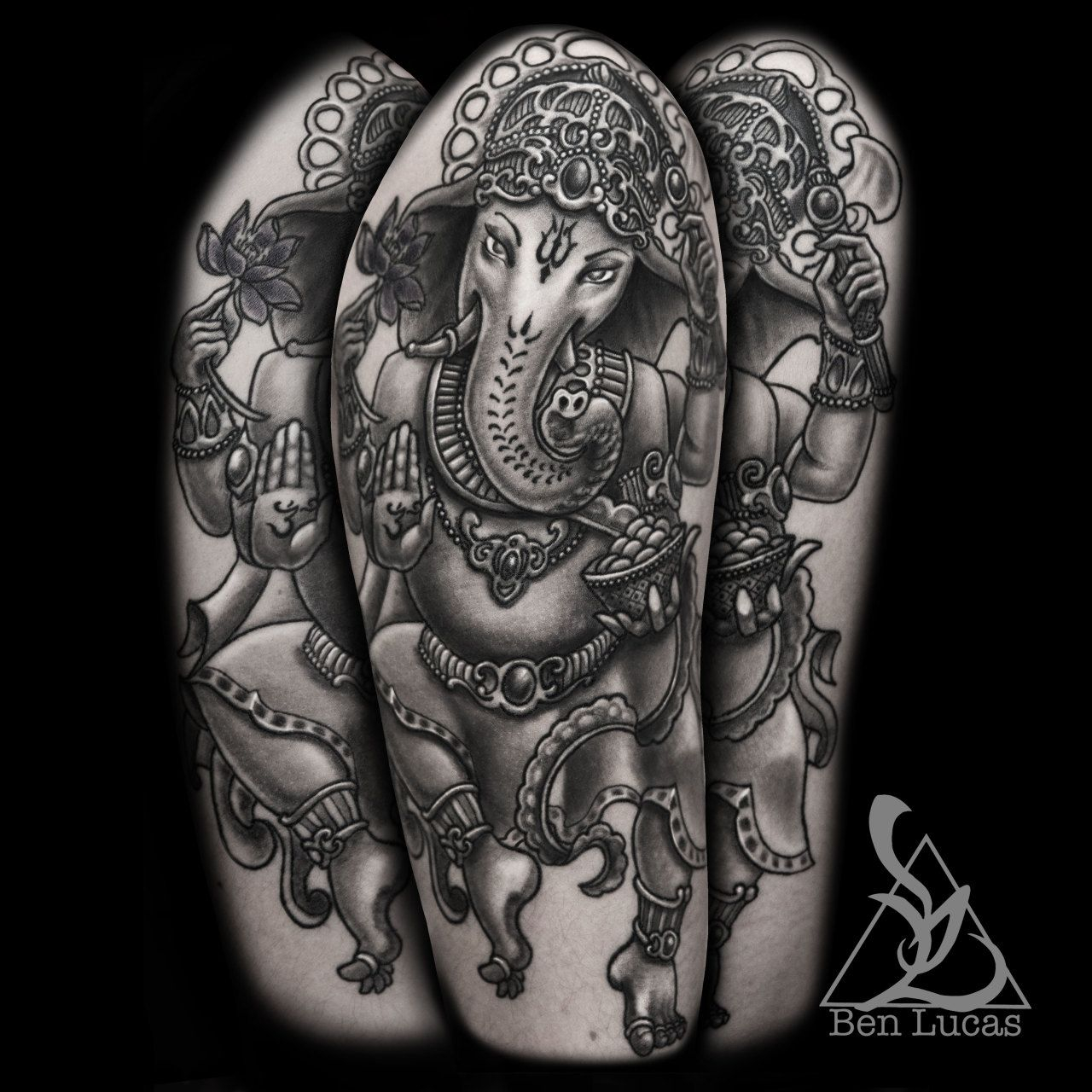 Black And Grey Ganesha Half Sleeve Tattoo On Upper Arm Done Ben with measurements 1280 X 1280