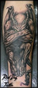 Black And Grey Gargoyle Devil Tattoo Design For Forearm Red Dog regarding proportions 600 X 1369