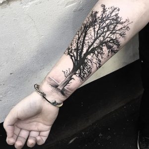 Black And Grey Tree Tattoo On Right Forearm 10801080 Body for size 1080 X 1080