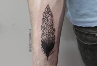Black And White Dotwork Feather Geometric Forearm Tattoo On inside size 1280 X 1920