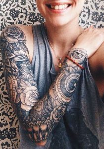 Black And White Floral Mandala Full Arm Sleeve Tattoo Ideas For regarding size 1000 X 1429
