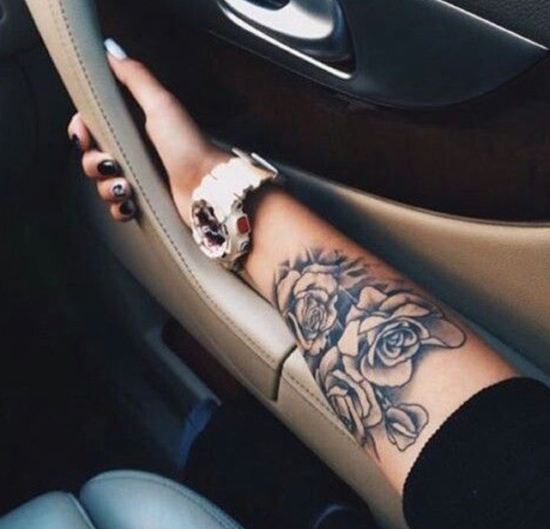 Black And White Forearm Tattoo A Cluster Of Three Roses Obsessed within dimensions 1110 X 1068