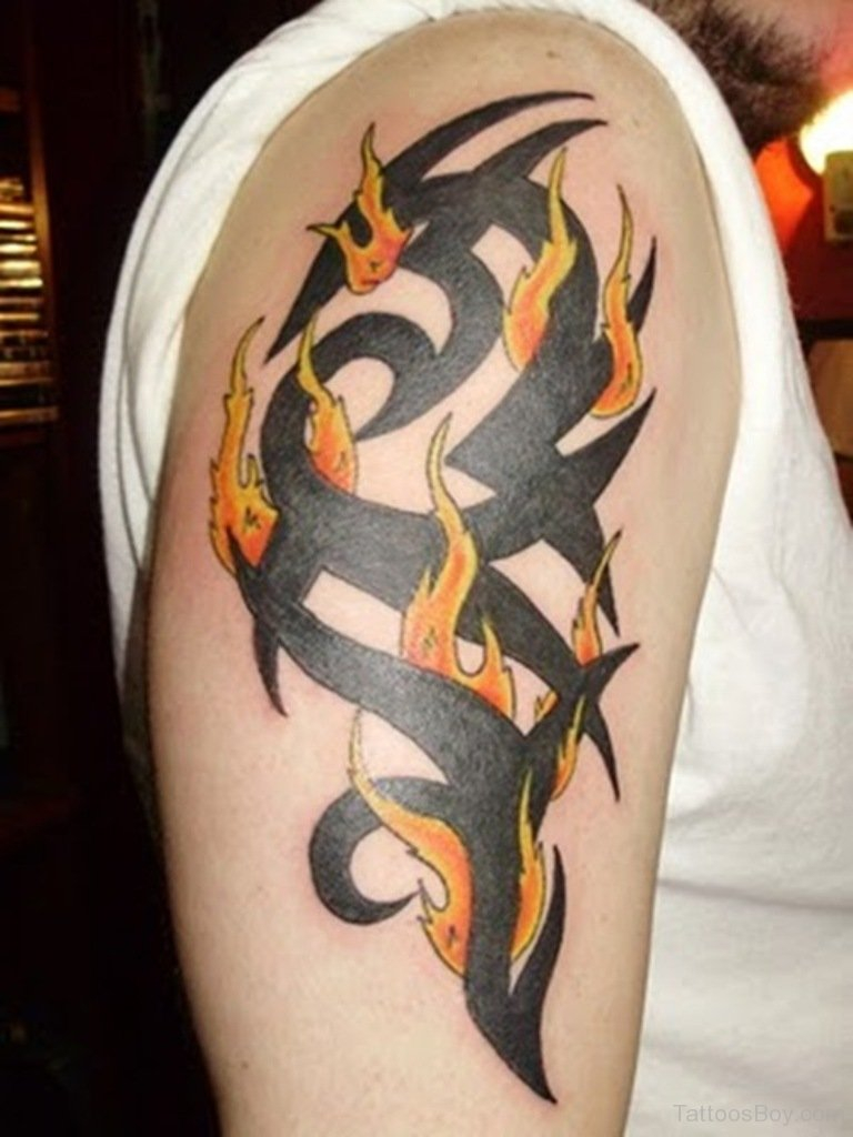Black Flame Tattoo On Shoulder Tattoo Designs Tattoo Pictures with proporti...