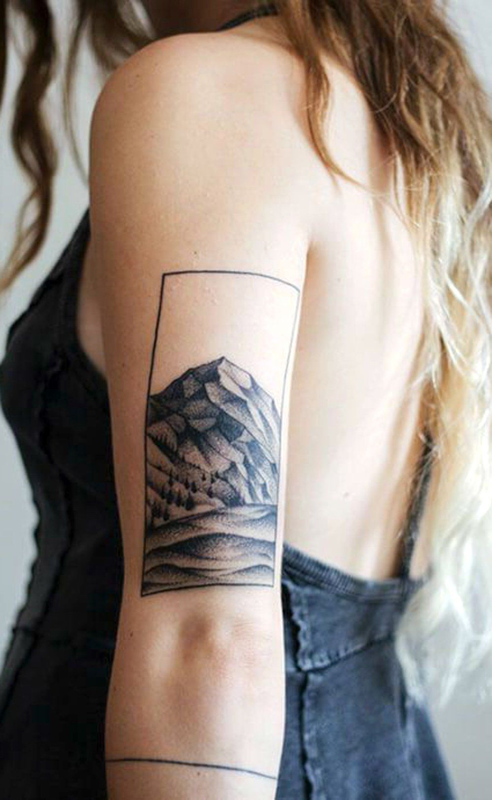 Black Geometric Mountain Back Of Arm Tattoo Ideas For Women Nature within sizing 1000 X 1624
