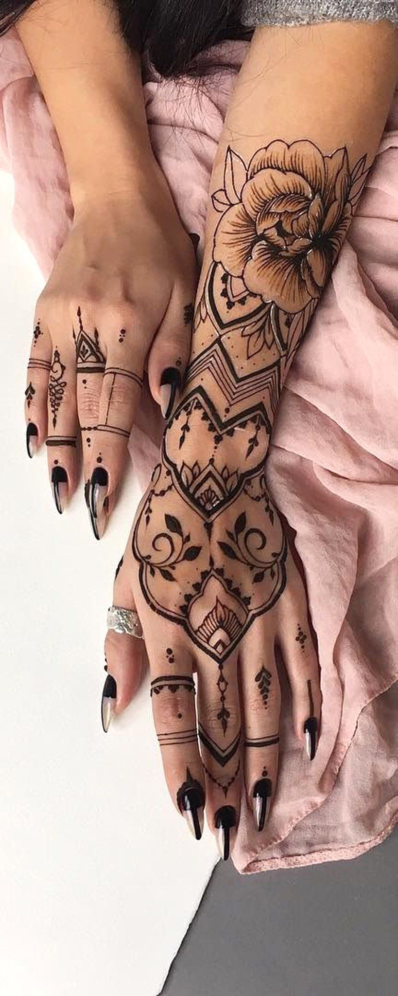 Black Henna Tribal Bohemian Hand Tattoo Ideas For Women Realistic with sizing 819 X 2047