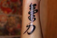 Black Ink Chinese Symbol Strength Tattoo On Arm for proportions 2056 X 3088