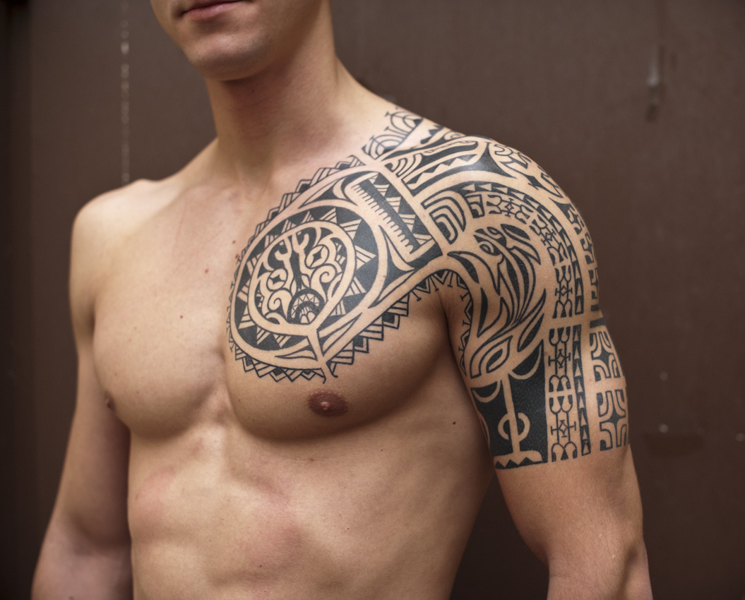 Black Ink Samoan Tribal Half Sleeve Tattoo throughout proportions 1055 X 850