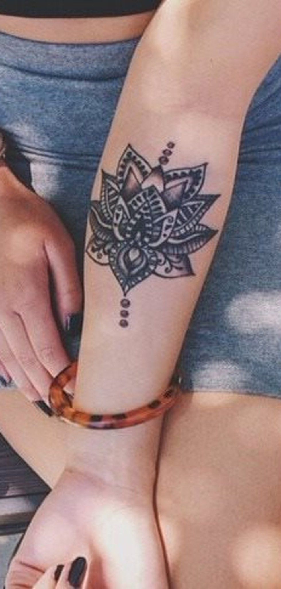 Black Lotus Chandelier Forearm Tattoo Ideas For Women Tribal Boho in size 980 X 2048