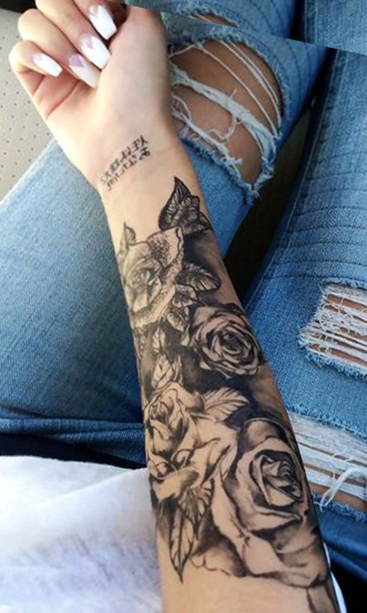 Black Rose Forearm Tattoo Ideas For Women Realistic Floral Flower throughout proportions 1228 X 2048