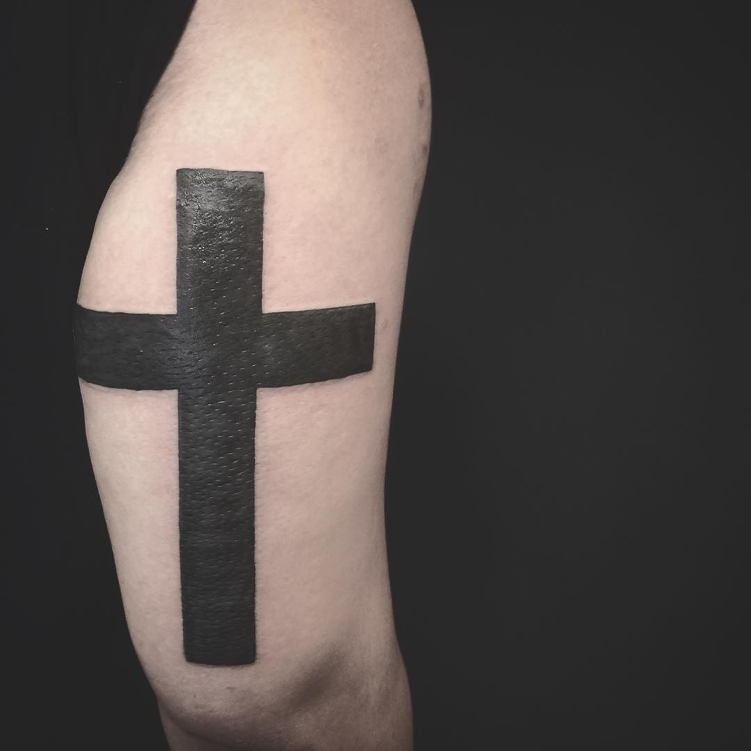 Black Solid Cross Tattoo On The Back Of The Arm Tattoos Oksana for measurements 1080 X 1080