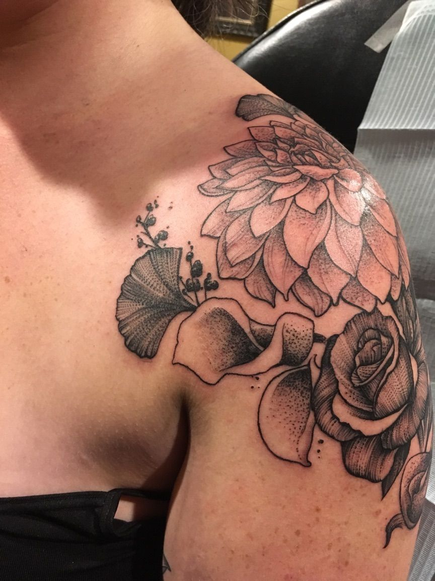 Blackwork Floral Tattoo With Dot Whip Shading Tattoo Love within size 864 X 1152