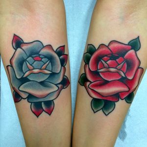 Blue And Red Rose Tattoos On Forearm Fabio Onorini regarding dimensions 960 X 960