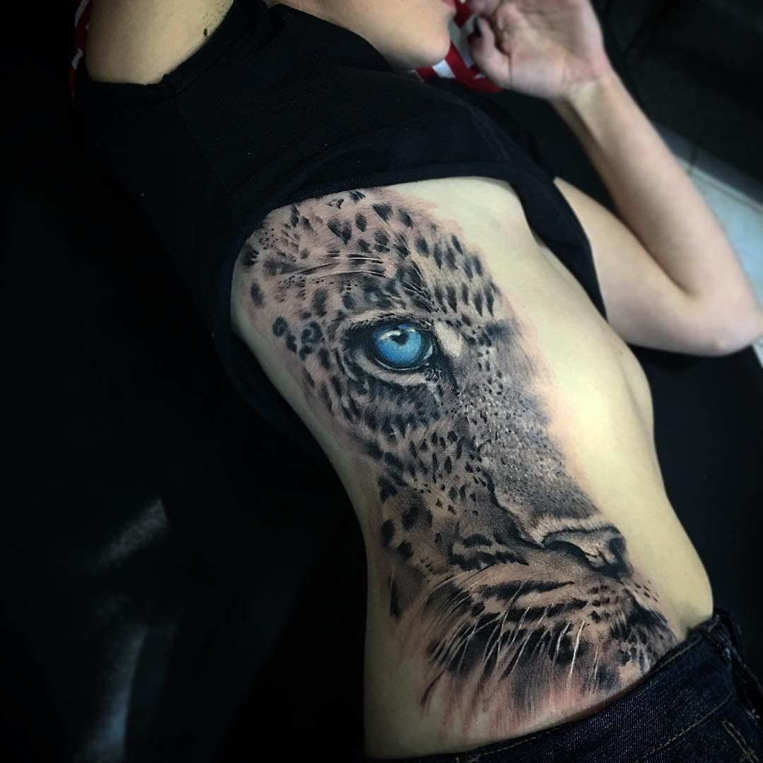 Blue Eyed Leopard Girls Side Tattoo Animal Tattoos with regard to proportions 1080 X 1080