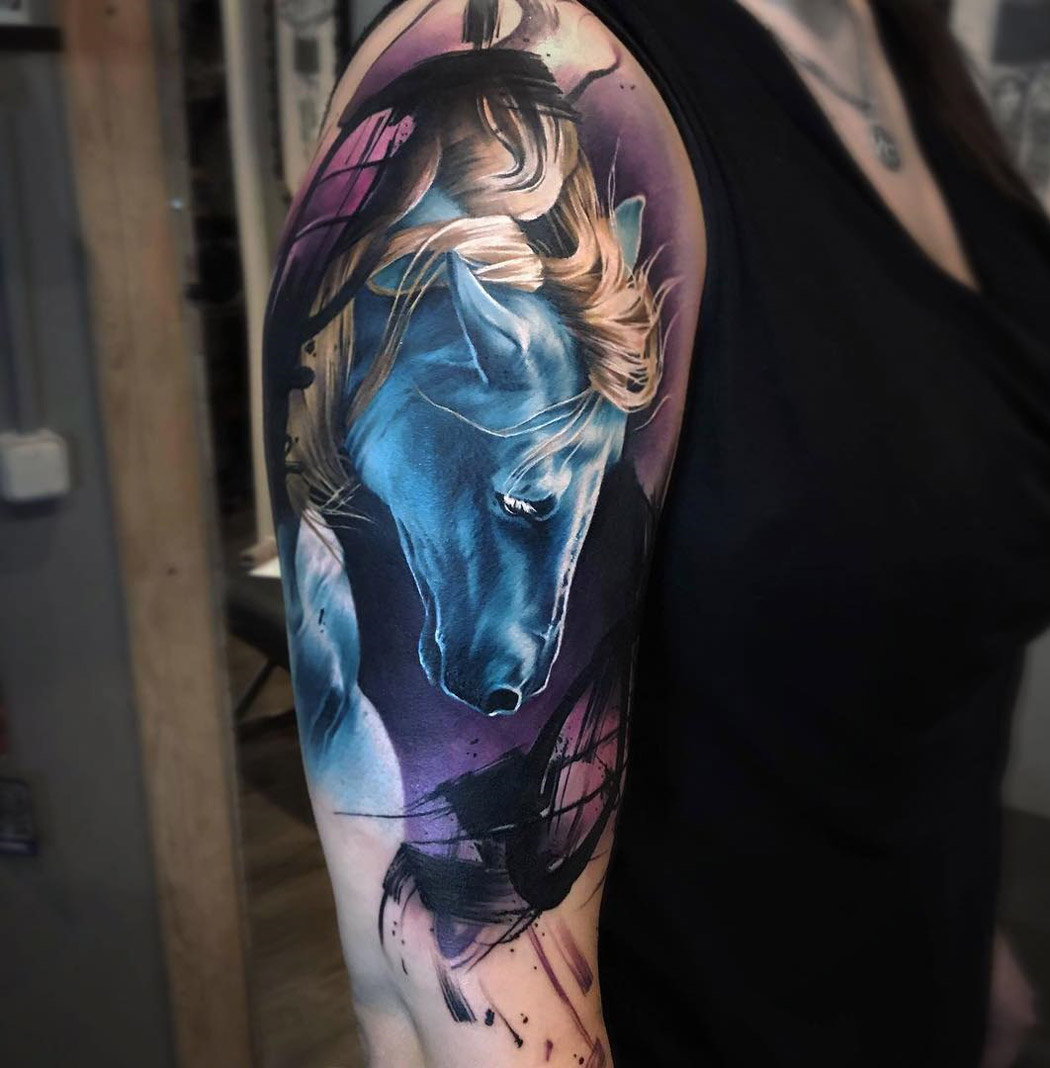 Blue Horse Tattoo On Girls Upper Arm Best Tattoo Design Ideas regarding sizing 1050 X 1068