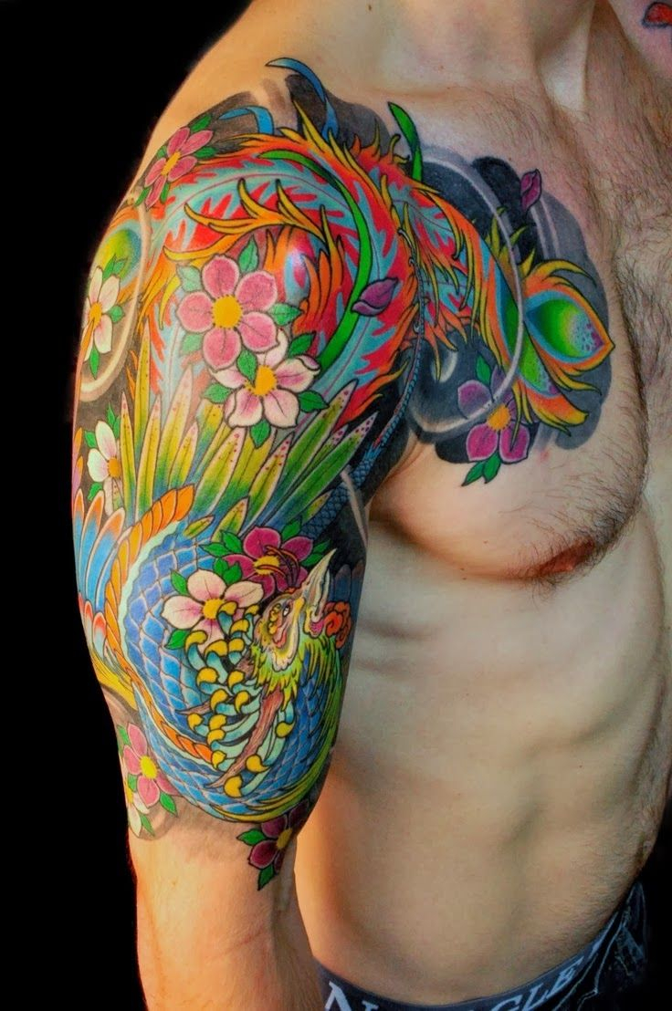 Bright Color Phoenix Tattoo On Arm Real Photo Pictures Images And within measurements 736 X 1108