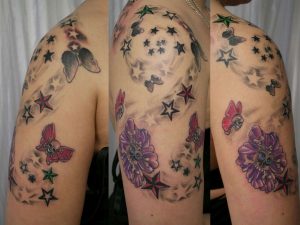 Butterfly Flower And Stars Arm Tattoo throughout proportions 1200 X 898
