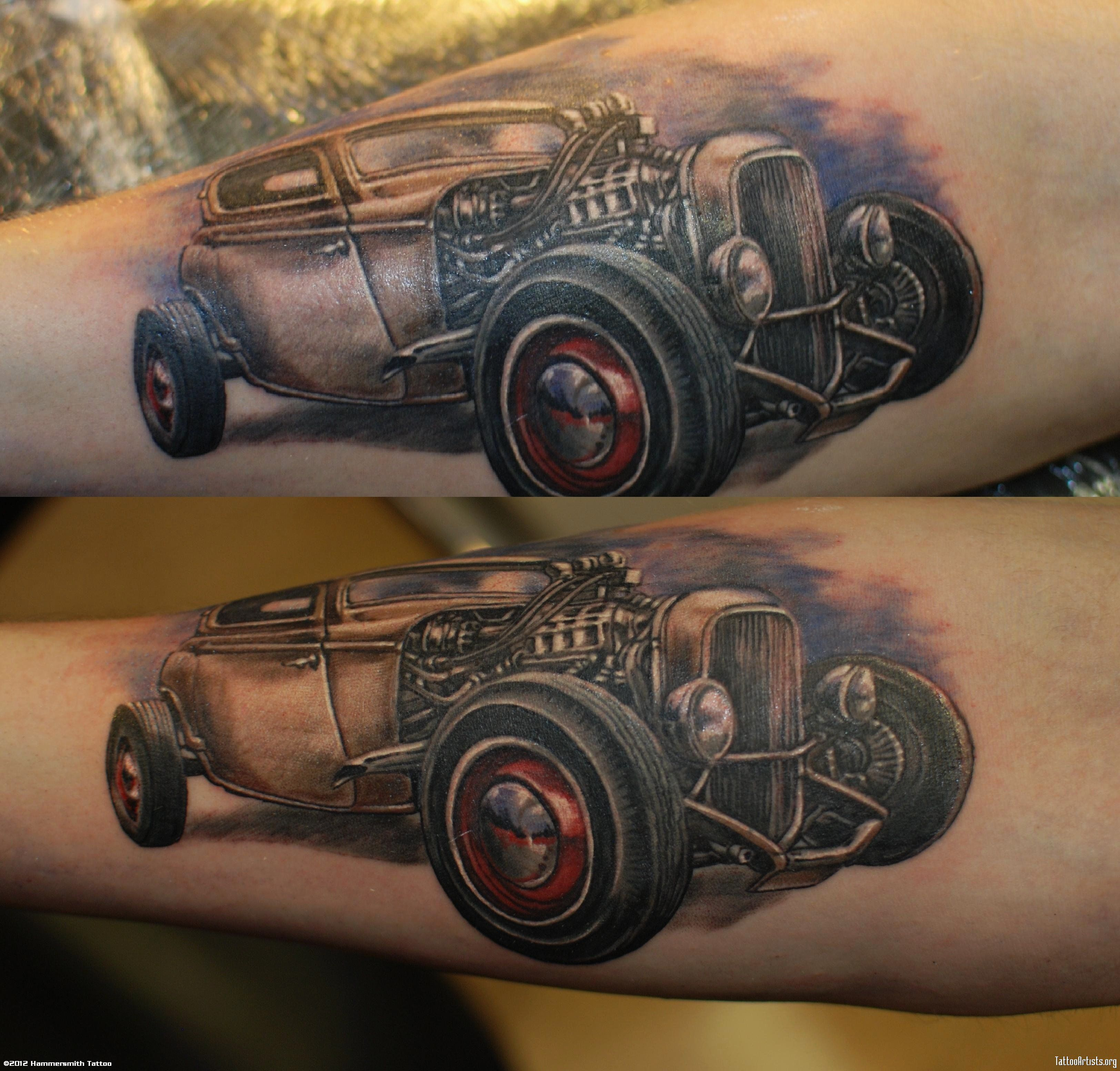 Car Tattoos Grey Ink Hot Rod Car Tattoo On Arm Cool Tattoos for measurements 3248 X 3104