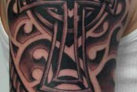Celtic Cross Worked Into Some Nice Line Work Upper Arm Half Sleeve with regard to dimensions 630 X 1359