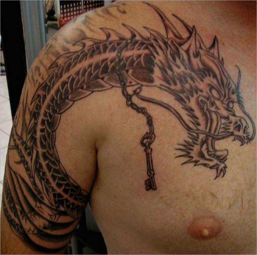 Chest To Arm Tattoo Designs Best Of Grey Ink Dragon Kiyana Jule pertaining to dimensions 900 X 893