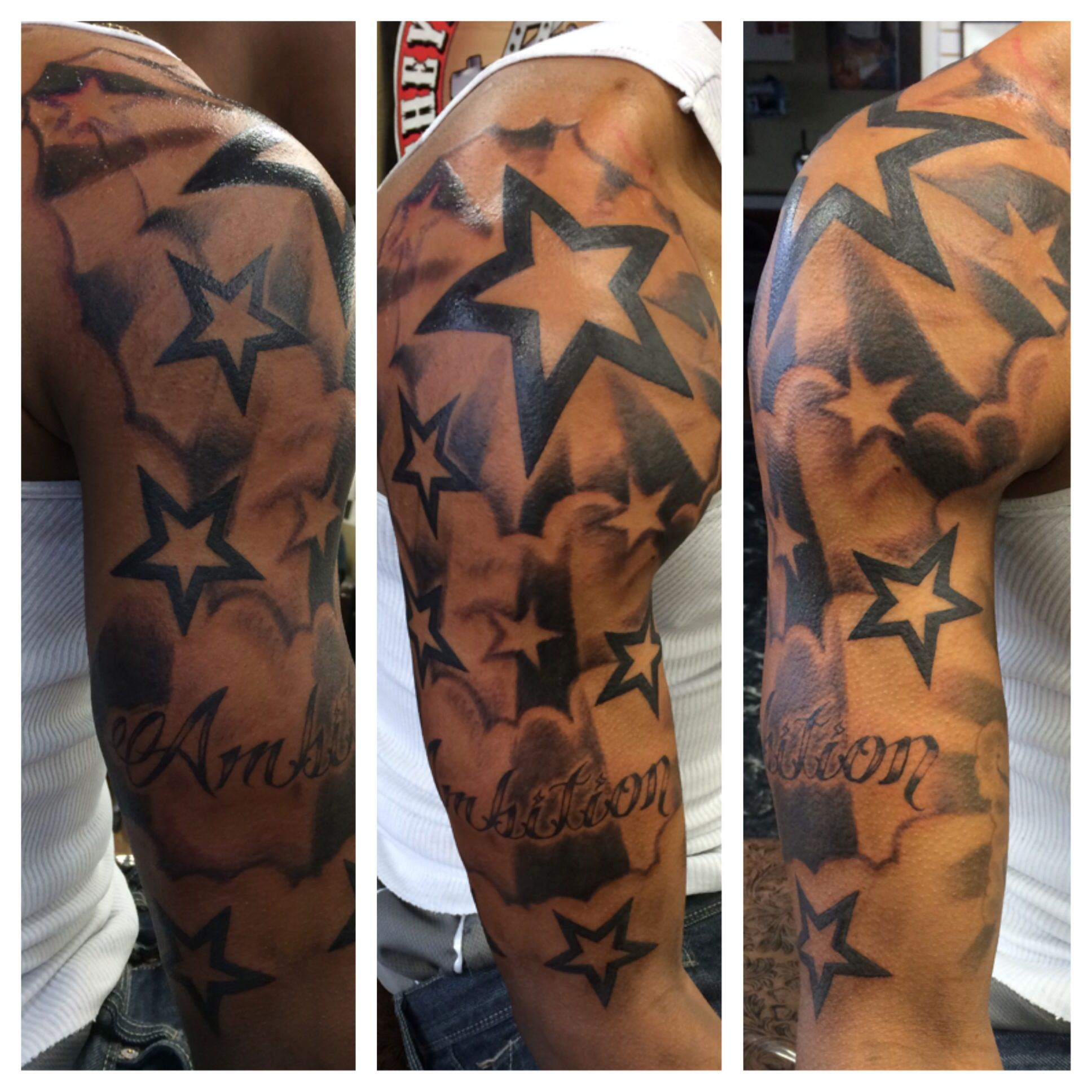 Cloud Stars Freehanded Half Sleeve On A Walk In Based On His throughout sizing 1936 X 1936