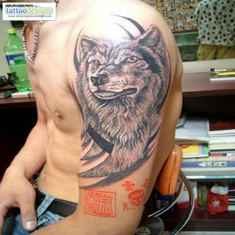 Collection Of 25 Tribal Wolf Tattoo On Right Upper Arm throughout sizing 968 X 968