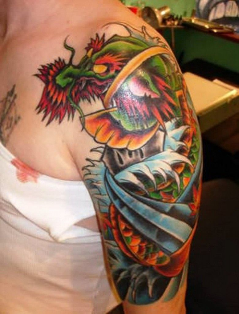 Colored Dragon Tattoo Design On Left Arm Httptattooideastrend intended for proportions 780 X 1024