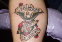 Colored Usmc Globe Eagle And Anchor Tattoo On Inner Mid Arm For Men in size 960 X 1280
