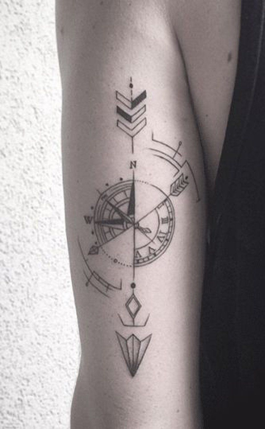 Compass Arrow Back Of Arm Forearm Tattoo Ideas At Mybodiart regarding proportions 929 X 1500