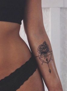 Compass Tattoo With Arrow And Rose Flowers Womens Wrist Arm Tat in sizing 1110 X 1500